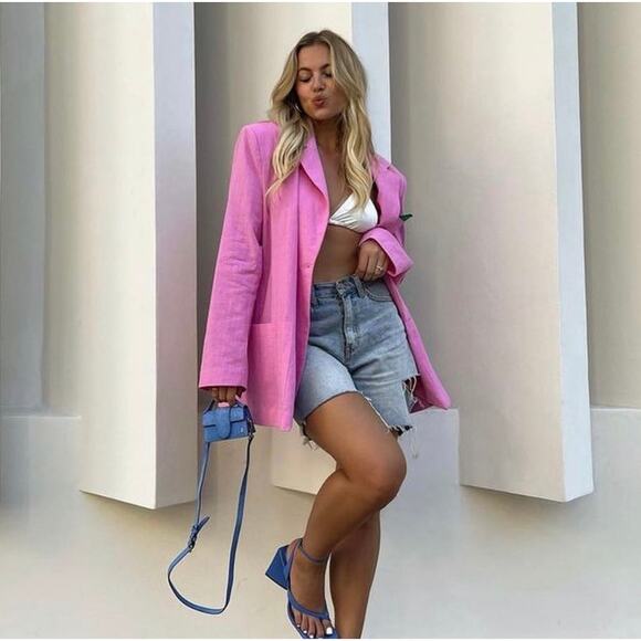 Storets Brianna Pink Oversized Blazer Jacket Size Medium - Picture 5 of 16